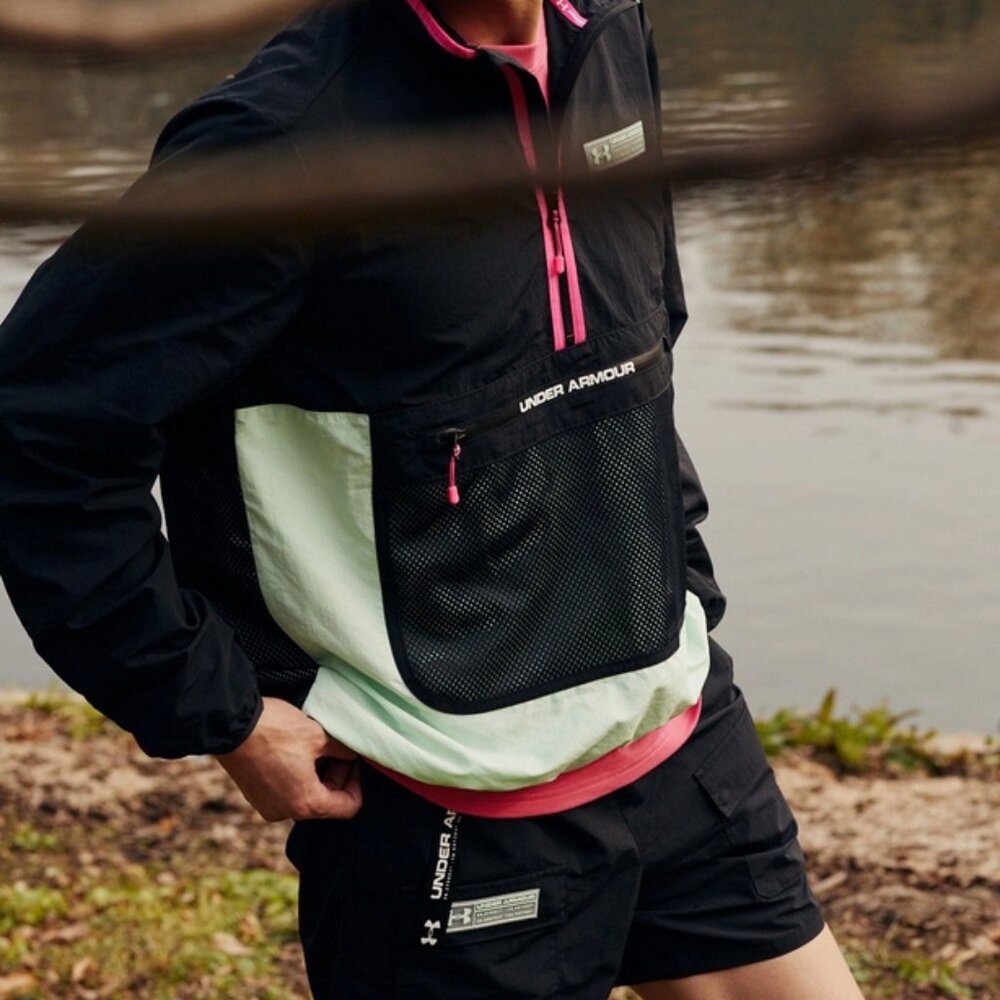 Under Armour Neon Pink Green + Black Mesh Windbreaker Packable Light Jacket
